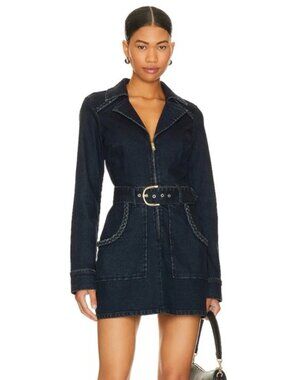 Show Me Your Mumu Women's Outlaw Long Sleeve Dark BlueDenim Belted Dress SZ XS